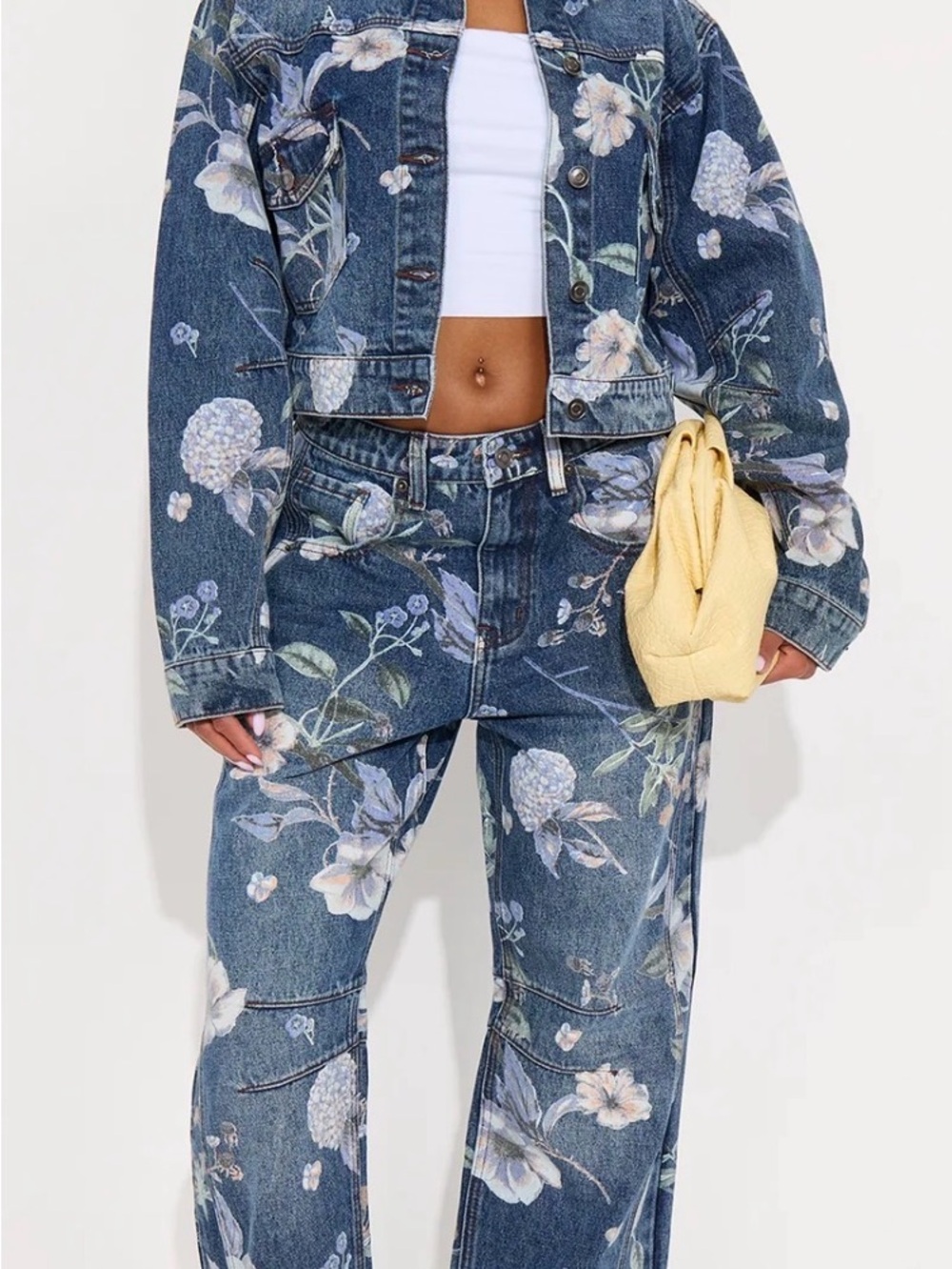 Fashion Nova Blue Floral Modest Barrel Leg Jeans 100% Cotton NWOT